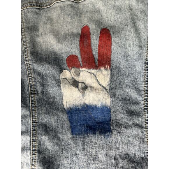 Y2K Tommy Jeans Womens Sherpa Denim Jacket Peace Sign Trucker Vtg Grunge Medium - Picture 8 of 11